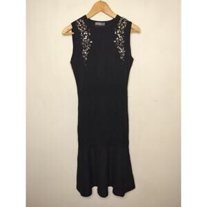 Femi9 Black Knit Midi Dress Beaded Jeweled Flounce Hem